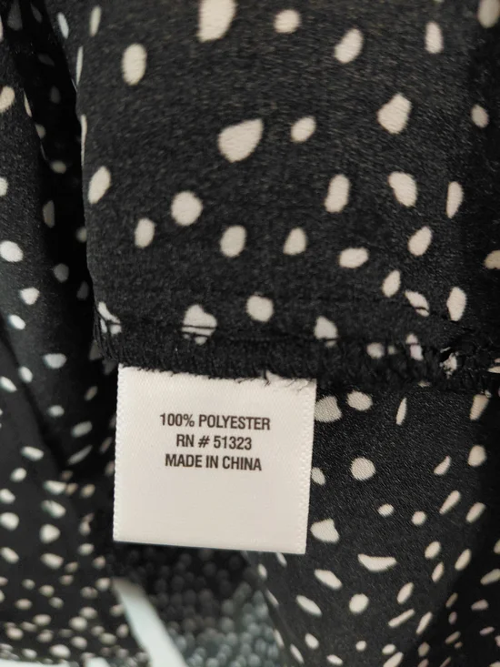 CeCe Black White Speckled Print Blouse Medium NWT Tie Neck Sheer Long Sleeve - Picture 6 of 10